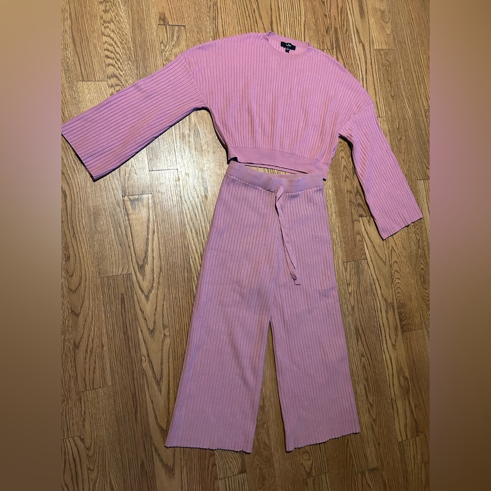 *Lulu's 2 pc Mauve Ribbed Knit Sweater & Pants Set - Picture 3 of 15